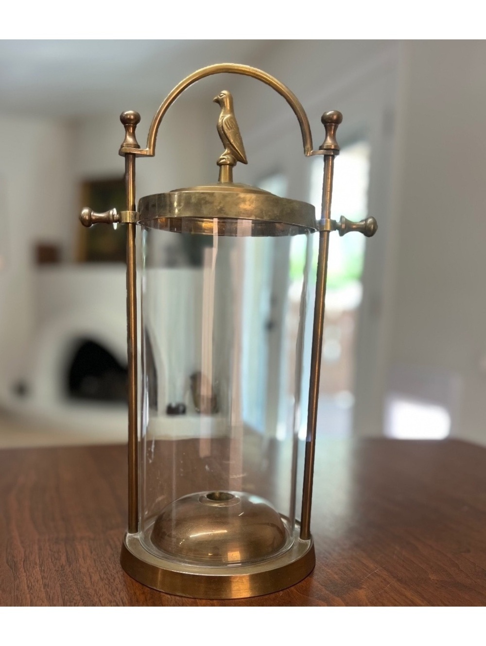 Vtg 1995 Ambrosia Brass Glass Hurricane Candle Lantern Bird